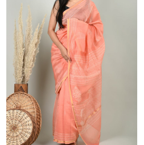 Fancy Hand Block Printed Chanderi Silk Sarees With Blouse