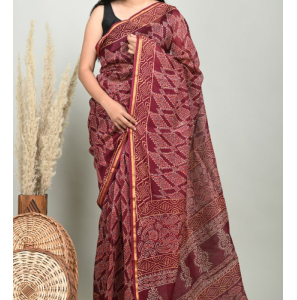 Fancy Hand Block Printed Chanderi Silk Sarees With Blouse