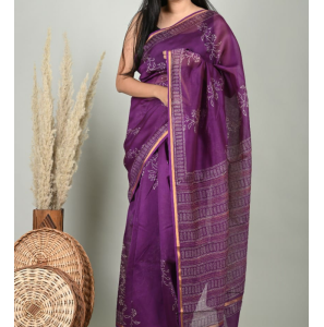 Fancy Hand Block Printed Chanderi Silk Sarees With Blouse