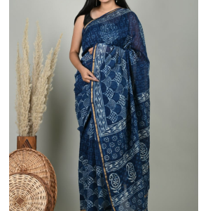 Fancy Hand Block Printed Chanderi Silk Sarees With Blouse