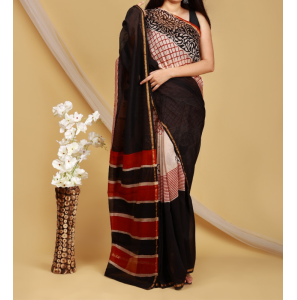 Stunning Hand Block Printed Chanderi Silk Sarees With Blouse