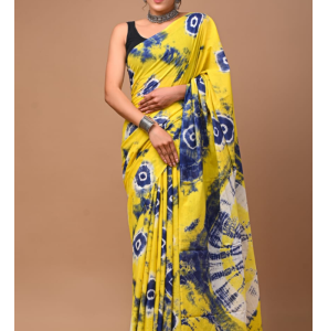 Unique Hand Block Printed Cotton Mulmul Sarees With Blouse