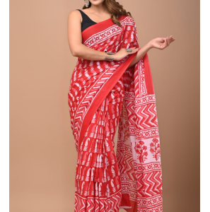 Latest Hand Block Printed Cotton Mulmul Sarees With Blouse