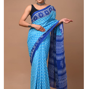Latest Hand Block Printed Cotton Mulmul Sarees With Blouse