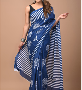 Latest Hand Block Printed Cotton Mulmul Sarees With Blouse