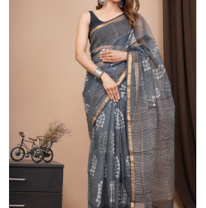 Latest Bagru Print Kota Saree With Contrast Blouse