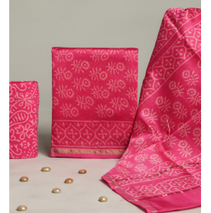 Stunning Hand Block Printed Chanderi Silk Dress With Chanderi Silk Dupatta