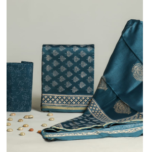 Stunning Hand Block Printed Chanderi Silk Dress With Chanderi Silk Dupatta