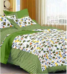 Jaipuri Cotton Pannel Bedding Set In Light Green