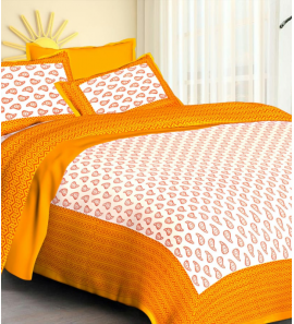 Jaipuri Cotton Pannel Bedding Set In Yellow Colour