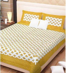 Jaipuri Cotton Pannel Bedding Set In Yellow Colour