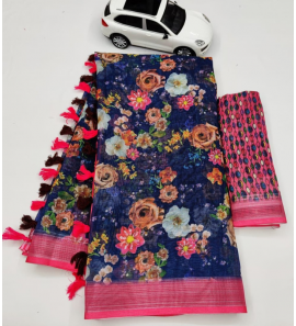Beautiful Original Linen Saree With Blouse