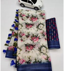 Beautiful Original Linen Saree With Blouse