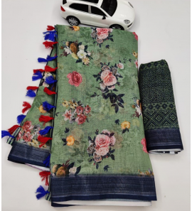 Beautiful Original Linen Saree With Blouse