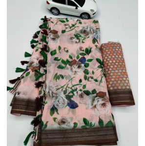 Beautiful Original Linen Saree With Blouse