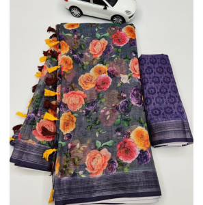 Beautiful Original Linen Saree With Blouse