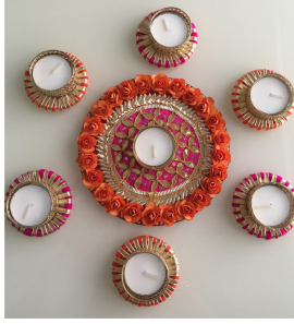 Keralkart Beautiful Rangoli Tealight Candle /Diya Stand For Diwali/Home Decoration/Pujan  