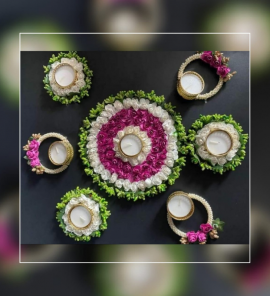 Keralkart Beautiful Flower Rangoli Tealight Candle /Diya Stand For Diwali/Home Decoration/Pujan  