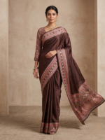 Brown Printed Saree with Rich Border - Image 2