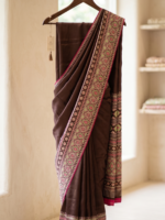 Brown Printed Saree with Rich Border - Image 5