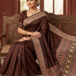 Wine Floral Printed Traditional Saree