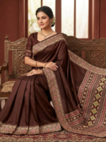 Wine Floral Printed Traditional Saree