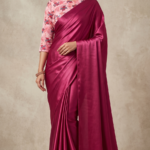 Maroon Plain Saree with Floral Printed Blouse
