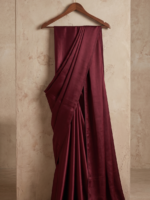 Maroon Plain Saree with Floral Printed Blouse - Image 2