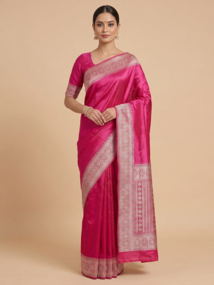 Rani Pink Semi Silk Saree