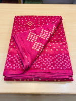 Elegant Magenta Pink Bandhani-Style Saree with Golden Motifs - Image 3