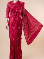 Elegant Magenta Pink Bandhani-Style Saree with Golden Motifs - Image 2