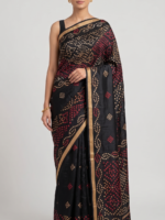 Black Multicolour Bandhani Style Saree - Image 3