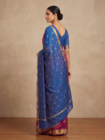 Royal Blue & Purple Handloom-Style Saree with Golden Floral Motifs - Image 3
