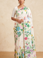 Garden Grace Ivory Botanical Print Saree