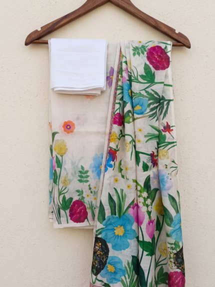 Garden Grace Ivory Botanical Print Saree