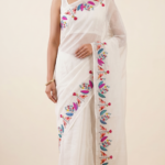 Folk Wings Ivory Linen-Silk Saree with Folk Art Motif Border