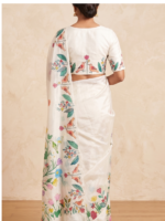 Folk Wings Ivory Linen-Silk Saree with Folk Art Motif Border