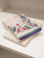 Folk Wings Ivory Linen-Silk Saree with Folk Art Motif Border - Image 3