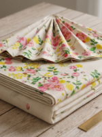 Off-White Linen Saree with Pink & Yellow Floral Print